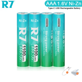 R7 Ni - Zn AAA 1100mWh 1.6 V NıZn USB Pil Şarj Edilebilir nızn Piller el feneri + Tip-C Kablo