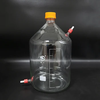 Reaktif şişesi, sarı vidalı kapaklı, üst ve alt ayrılabilir küçük meme GL14mm, Borosilikat cam, 7500 ml, Plastik Kapaklı