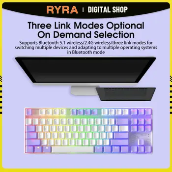 RYRA 2.4 G kablosuz bluetooth mekanik Oyun Klavyesi Üç Modlu Klavye Yeşil Anahtarı Çay Anahtarı 87 Anahtar Oyun Bilgisayar PC İçin