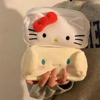Sevimli Sanrio Hello Kitty Cinnamoroll Peluş Kalem Kutusu Benim Melodi Pc Köpek Karikatür saklama çantası Büyük Kapasiteli Makyaj Çantası Kırtasiye