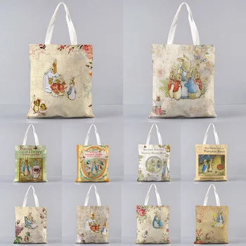 sevimli tavşan Baskılı Kadın Alışveriş çantası birçok Kawaii Çanta Harajuku Alışveriş Tuval Alışveriş Çantası kız çanta Tote Omuz Bayan Çantası