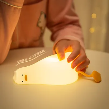 Sevimli Yalan düz ördek ördek üzerinde rulo silikon gece lambası atmosfer ışığı cep telefonu holderfeeding ışık çocuk hediye