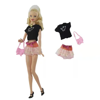 Siyah Gömlek Üst Etek Barbie Giysileri barbie oyuncak bebek Giysileri Seti Çanta 1/6 BJD Dollhouse Kıyafetler Aksesuarları Çocuk Oyuncak Hediye