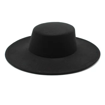 Sonbahar Kış 9.5 cm Düz Geniş Kenarlı Fedoras kadın dokulu şapka Bayanlar Sombrero Caz Erkek Melon Şapka Açık Vintage silindir şapka