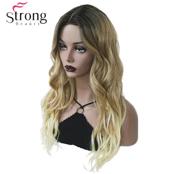 StrongBeauty kadın Ombre Peruk Sentetik Doğal Uzun Dalgalı Kahverengi / Sarışın Golleri Peruk Saç