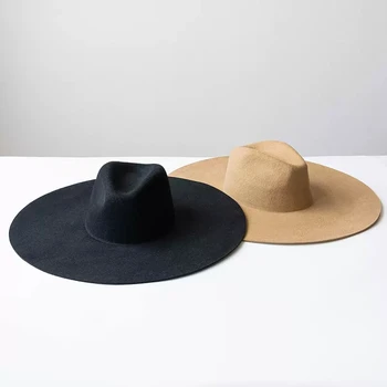 Süper Geniş Kenarlı keçe şapka, Moda Gösterisi Elbise Parti Fedora Şapka Yün Malzeme Caz Şapka Kahve Siyah Haki Renk