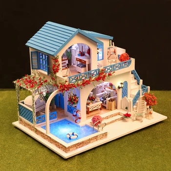 Sıcak DIY Ahşap Minyatür Dollhouse Mobilya 1: 24 El Yapımı Bebek Evi Modeli Yapı Casa Oyuncaklar Çocuklar İçin çocuklar için doğum günü hediyesi