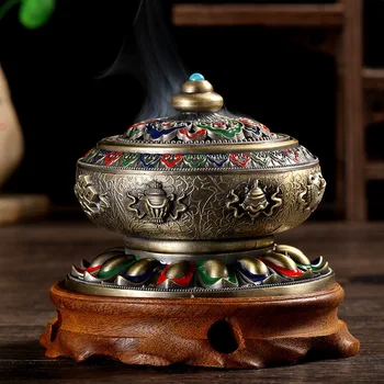 Tütsü Plaka Sopa Brülör Alaşım Budist Tibet Aromaterapi Soba Meditasyon Duman Fırın Süsler Hediye Lnterior Dekoratif