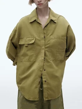 Vintage Gevşek Gömlek Ceket kadın Ceket Uzun Kollu Rahat Düz Renk Ceket Kadın Turn Down Yaka Kadın Ceket 2023 Yeni