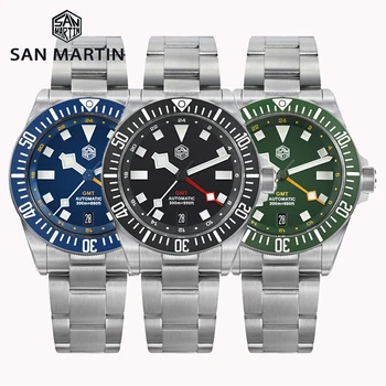 WatchDives x San Martin SN0121 GMT İzle Çelik Safir Cam Seramik Çerçeve 300m Su Geçirmez Işık 39mm Lüks Dalış Kol Saati