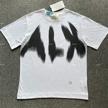 WhiteALYX 1017 9SM Graffiti Mürekkep Püskürtmeli Logo T Shirt Erkek Kadın 1: 1 Yüksek Kaliteli Büyük Boy T-Shirt Tee