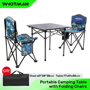 Whotman Mavi Tropikal Yağmur Ormanları Tarzı Katlanır Masa kamp sandalyesi Seti Piknik Doğa Kamp Yürüyüş Taşınabilir dış mekan mobilyası