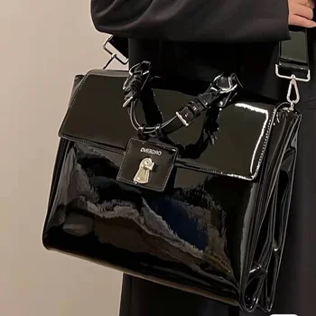Xiuya 2022 Moda Kadın Evrak Çantası Serin Patent Deri Omuz laptop çantası Kadın Büyük Kapasiteli askılı çanta Büyük Çanta