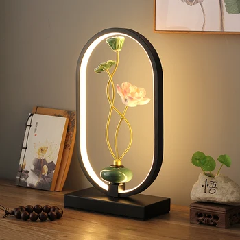 Yaratıcı Yatak Odası Masa Lambası Retro Lotus Başucu lambası Çin Oturma Odası Çalışma Dekorasyon masa lambaları Kişiselleştirilmiş masa lambaları