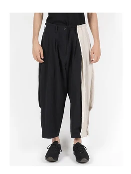 Yaz Keten Pantolon Patchwork Elastik Bel günlük erkek pantolonları Moda Tasarımcısı Stil Yohji Yamamoto Pantolon Homme Lüks Pantolon