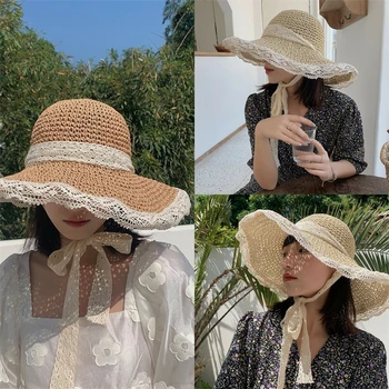 Yeni Kadın Yaz Siperliği Şapka Katlanabilir güneş şapkası Geniş Geniş Ağız plaj şapkaları Moda Hasır Şapka Femme Plaj UV Koruma Kapağı