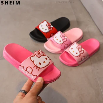 Yeni Sanrio Hello Kitty KT Kedi Terlik Kaydırıcılar Flip Flop Kapalı Banyo Yumuşak Karikatür Plaj Ayakkabı Çocuklar Çocuklar İçin Kız Prenses