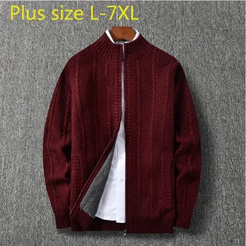 Yeni Varış Moda Suepr Büyük Sonbahar Kış Sıcak Kalın Erkekler Standı Yaka Örme Peluş Ceket Hırka Kazak Artı Boyutu XL-7XL