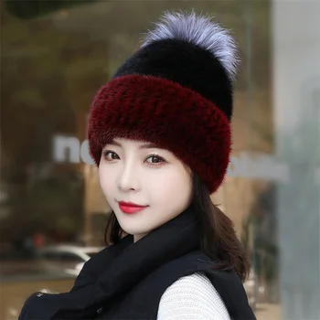 Yüksek Kalite 2023 kadın Kürk Şapka Rus Kış Doğal Vizon Kürk Dokuma Sıcak Şapka Lüks Tilki Kürk Topu Charm Yumuşak Kalınlaşmış Şapka