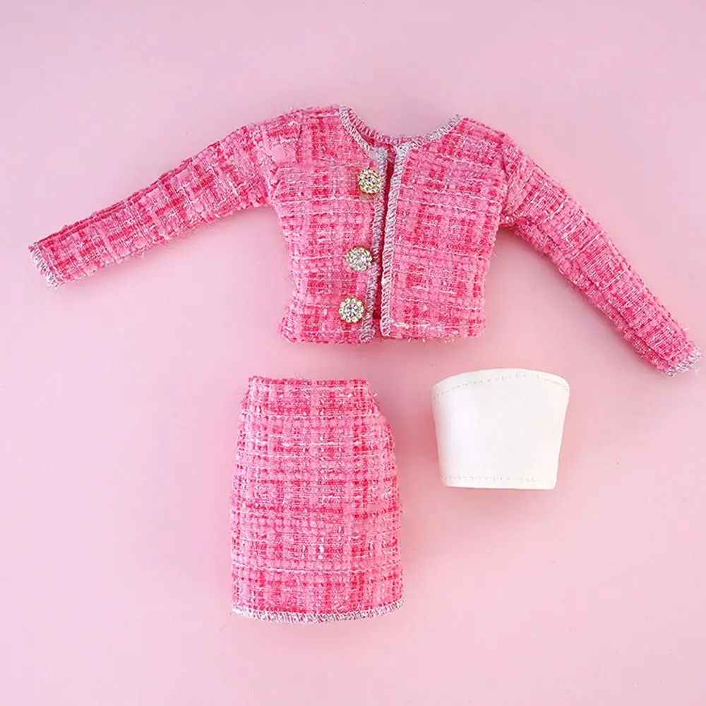 30CM oyuncak bebek giysileri Takım Elbise Zarif Üstleri Xiao Xiang Feng Ceket PU Deri Yelek Şerit Etek 1/6 Bebek Aksesuarları Çocuklar Hediye Oyuncak