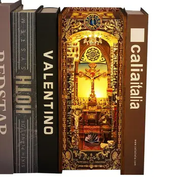 3D Ahşap Bulmaca Kitap Ayracı LED Sihirli Kitap Ev Modeli Yapı Kiti Eklemek Bookend Dekor DIY Booknook Seti Ev Masa dekorasyonu