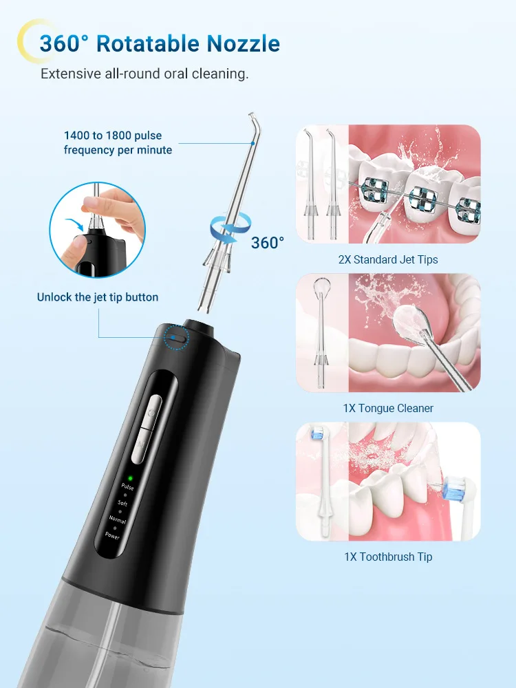 Diş ağız duşu diş duşu Diş 300ML Tankı 4 Modları Taşınabilir diş su jeti İpi Şarj Edilebilir Diş Temizleyici IPX7