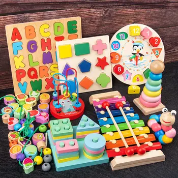 Montessori Ahşap Oyuncaklar Erken Eğitim Çocuk Oyuncak Bulmacalar Oyunu Çocuklar için Duyusal Blokları 1 2 3 Yıl bebek oyuncakları jouet enfant