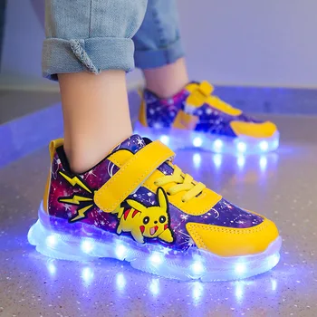 Pikachu Aydınlık Sneakers Kız Erkek led ışık Up ayakkabı Pokemon Çocuk kaymaz Parlayan Sneakers Çocuk nefes alan günlük ayakkabılar