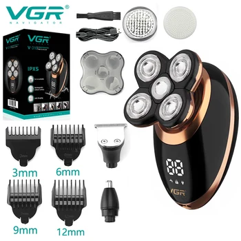 VGR Jilet Profesyonel Sakal Tıraş Makinesi Su Geçirmez Sakal Düzeltici 5d Yüzen Döner Saç Kesimi 5 İn 1 Tıraş Makinesi Giyotin Erkekler için V-316